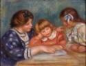 Pierre Auguste Renoir, Renoir, Pierre Auguste (1841-1919), La Leçon (Bielle, l'institutrice et Claude Renoir lisant), Öl auf Leinwand, Impressionismus, um 1906, Frankreich, Collection Nahmad, Monaco, .