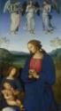 Perugino, Perugino (um 1450-1523), Madonna und Kind mit einem Engel (Aus dem Altartriptychon der Certosa von Pavia), Öl auf Holz, Renaissance, um 1500, Italien, Schule von Perugia, Nationale Galerie, London, .