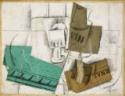 Pablo Picasso, Glas, Weinflasche, Tabakpäckchen, Zeitung